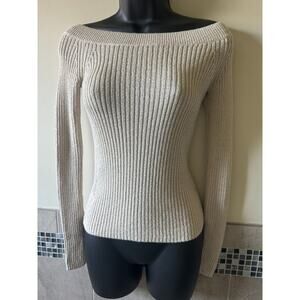 Intermix off the shoulder cream gold sweater viscose blend SZ P NWOT